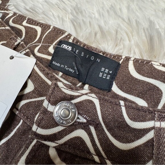 ASOS DESIGN puddle flare‎ pants in chocolate wavy print NWT Sz 6 - Picture 2 of 5